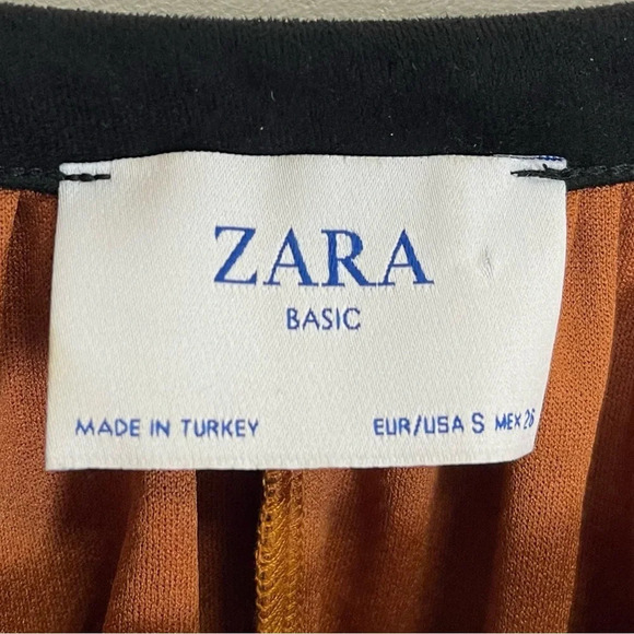 Zara Basic Blouse Womens Size Small Oversized Black Brown Pattern Neck Tie Bow - Picture 6 of 11